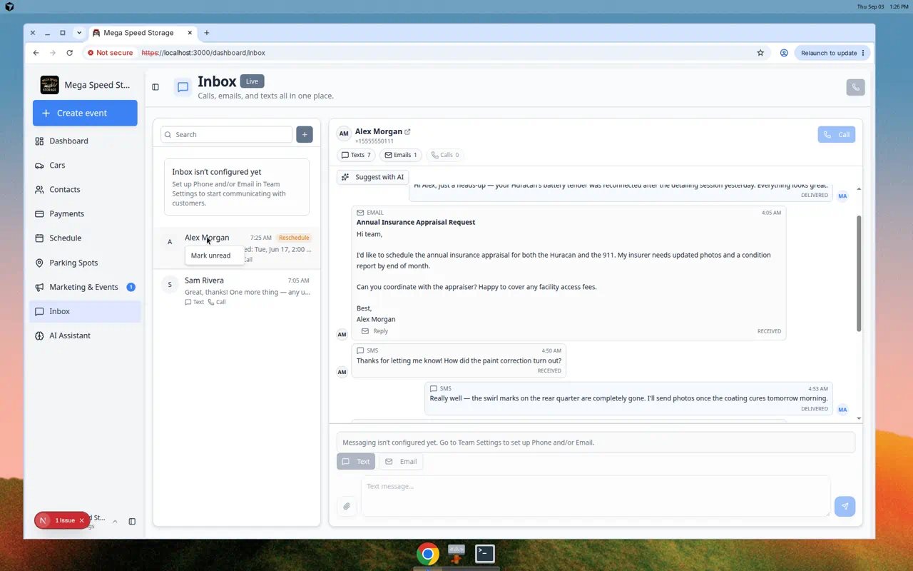 Inbox conversation list with a menu open showing the Mark unread option