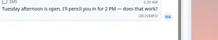 Inbox timeline showing outbound text messages with team member initials on sent messages