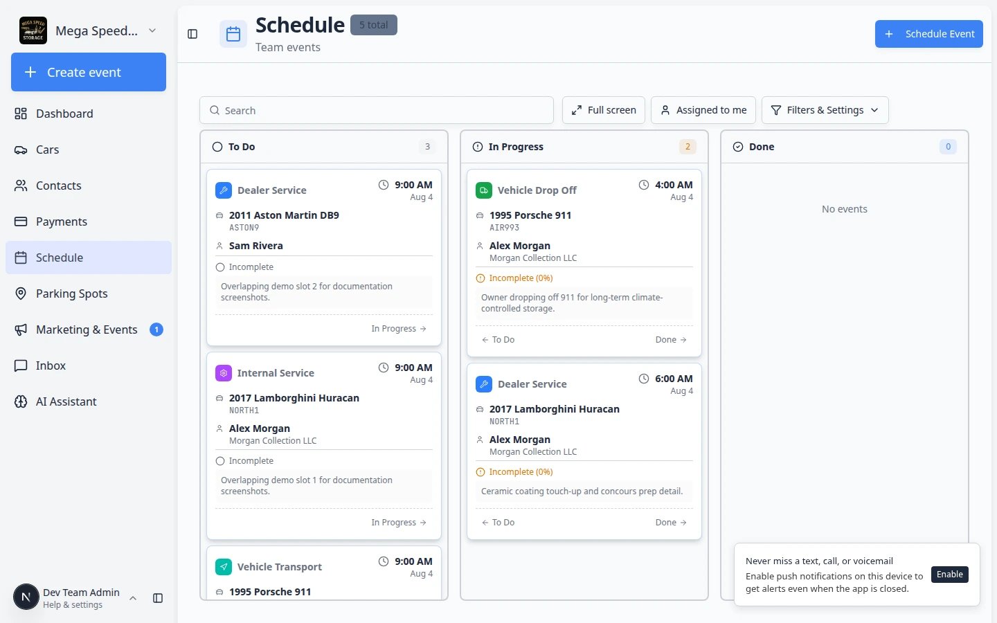 Grouped events dialog listing multiple appointments that share the same busy time slot on the calendar