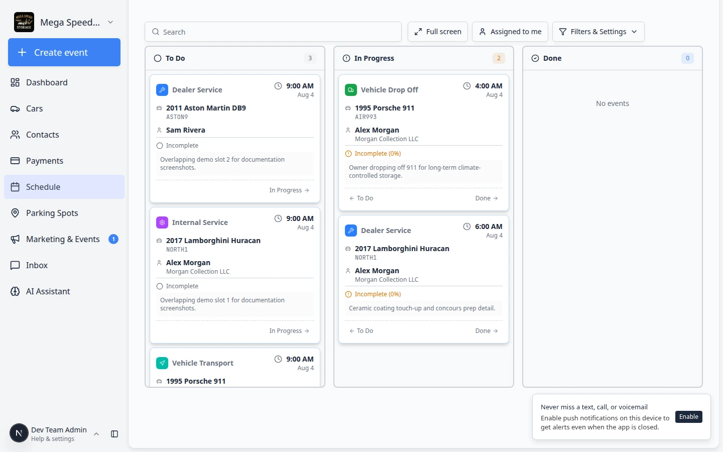 Event workflow page header showing Mark as Complete button