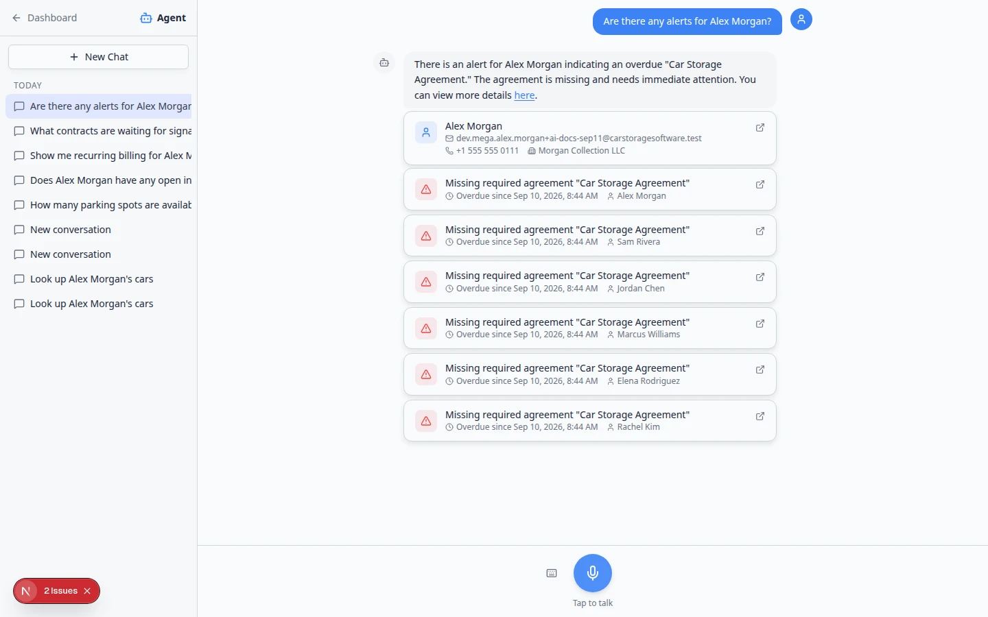 AI Assistant showing compliance and expiry alert summary with Nothing needs attention status boxes