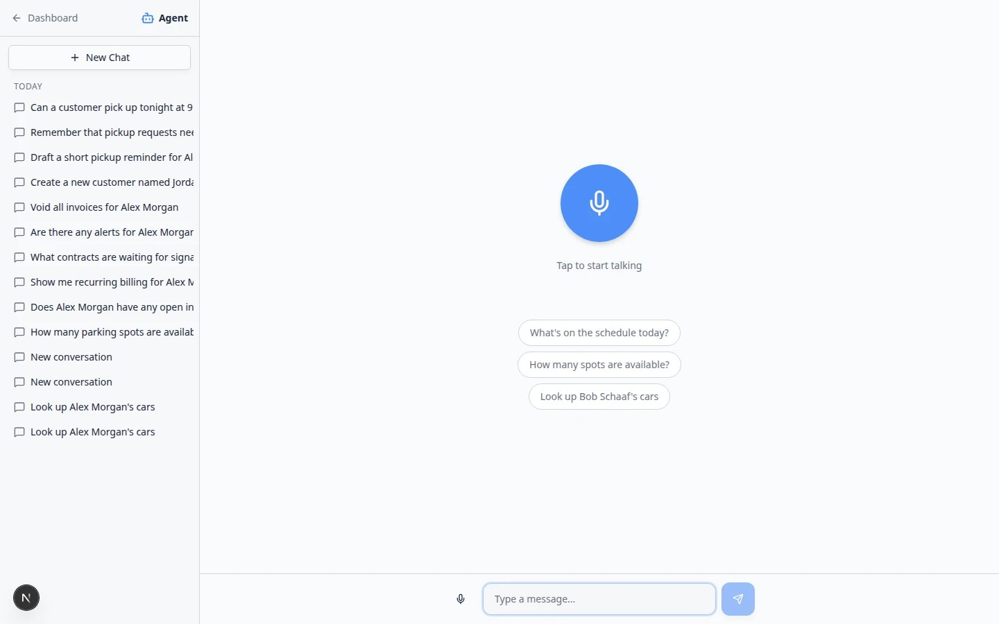 AI Assistant sidebar with trash icon visible on a hovered conversation row