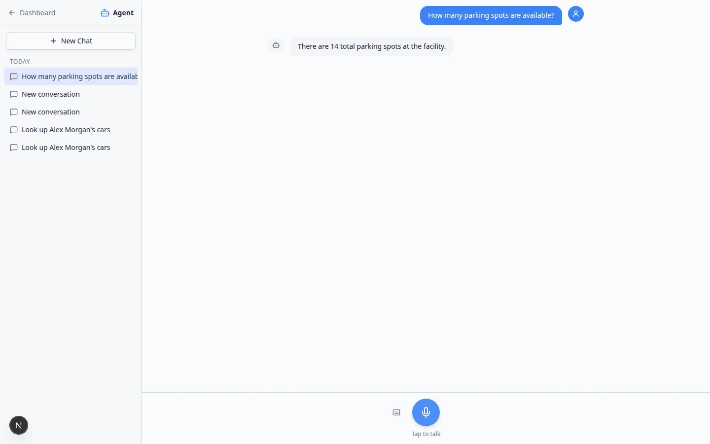 AI Assistant answering a question about available parking spots