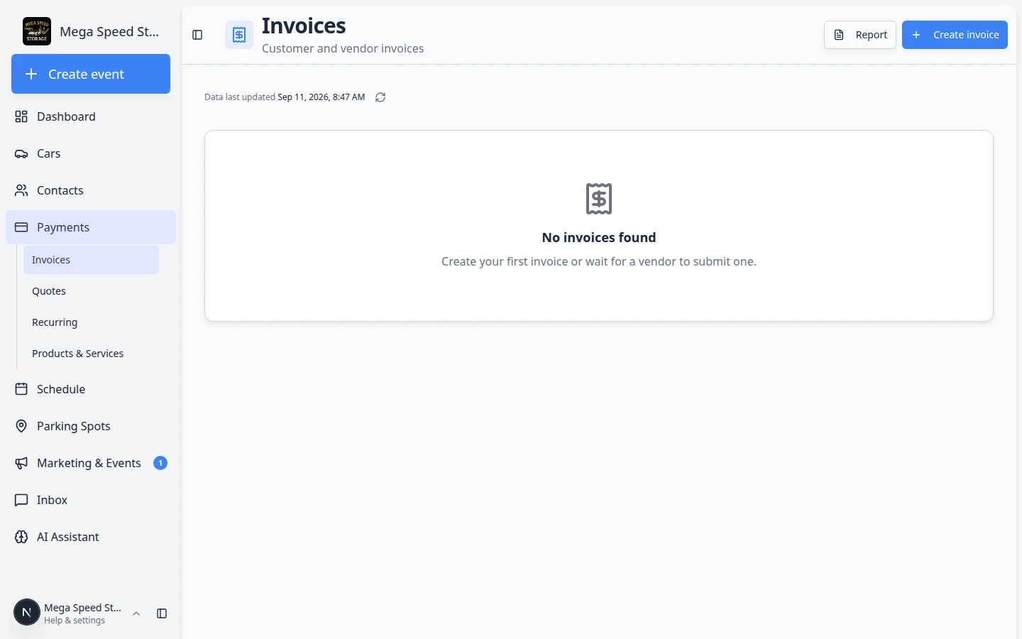 Payments Invoices page open beside an AI Assistant billing lookup