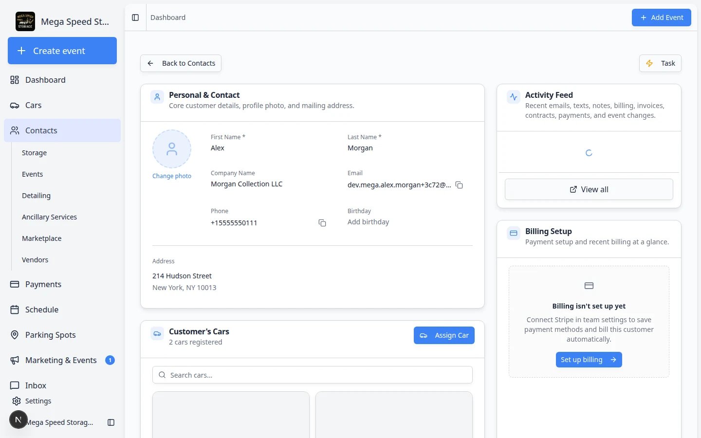 Customer detail page with an inline edit field open for updating contact information
