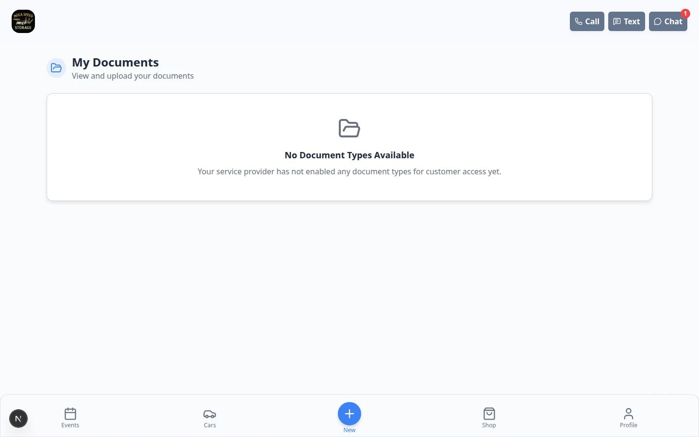 Customer portal Documents page showing shared files and agreements linked to the customer account