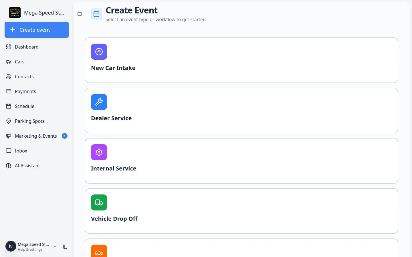 Create event home page with event cards stacked in a single column