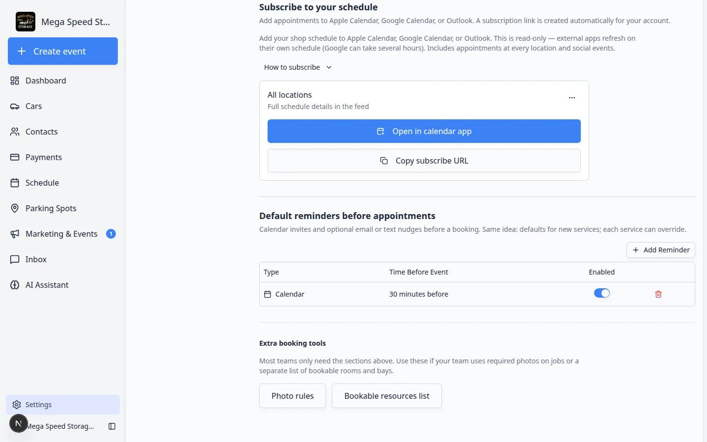 Subscribe to your schedule section with Open in calendar app and Copy subscribe URL buttons
