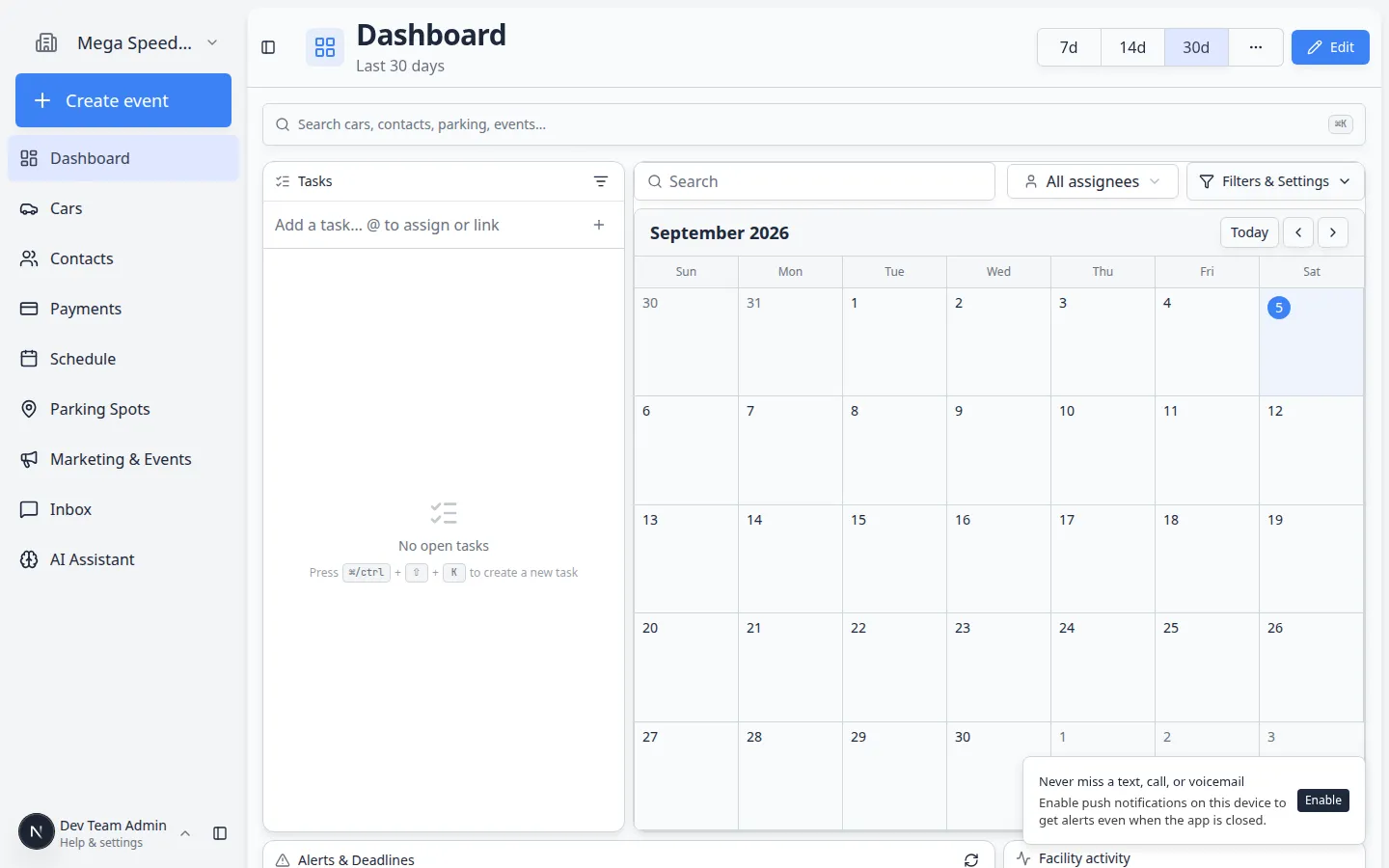 Dashboard in edit mode showing Add panel placeholder and draggable widget grid