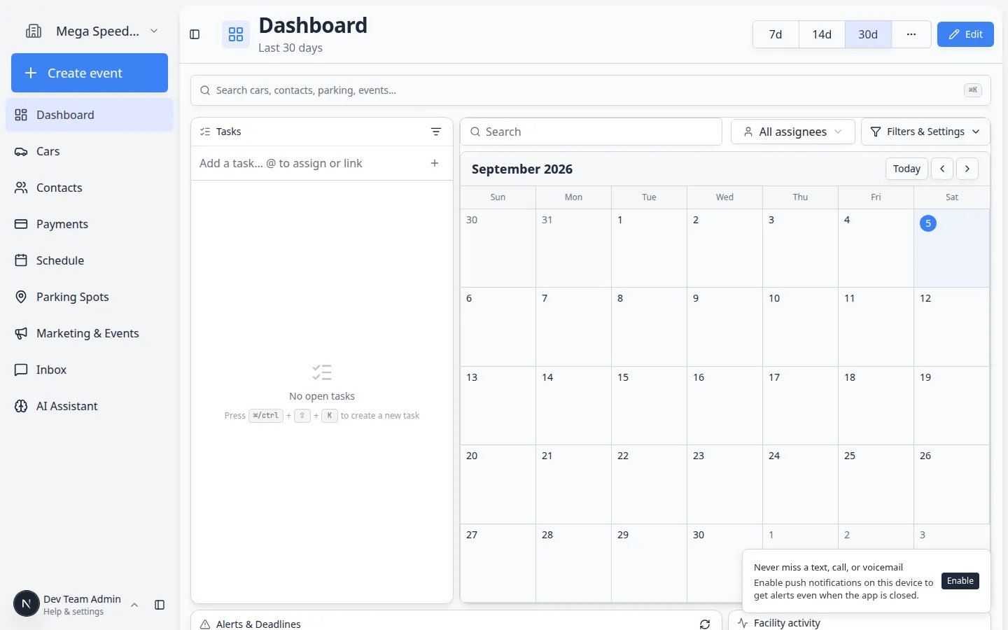 Dashboard in edit mode showing Add panel placeholder and draggable widget grid