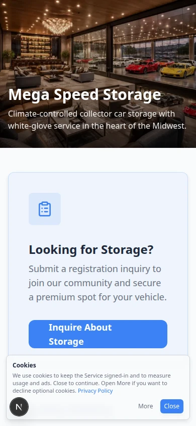 Public facility page on a phone-sized screen showing facility name, services, and action buttons