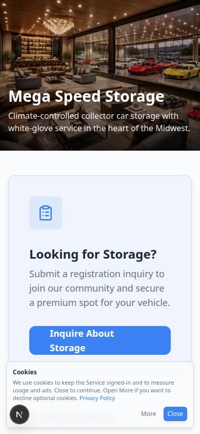 Public facility page on a phone-sized screen showing facility name, services, and action buttons