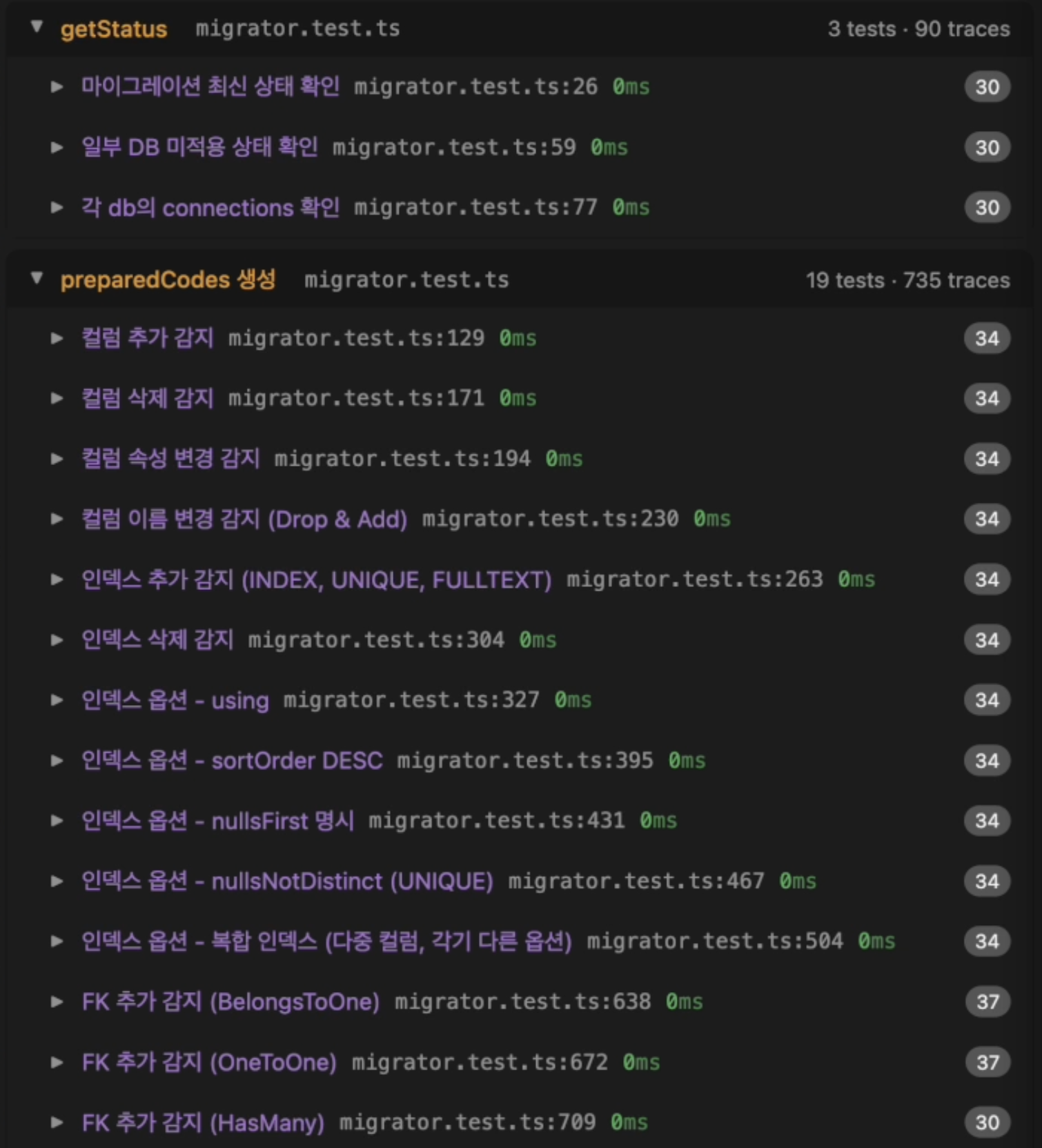 테스트별 그룹화