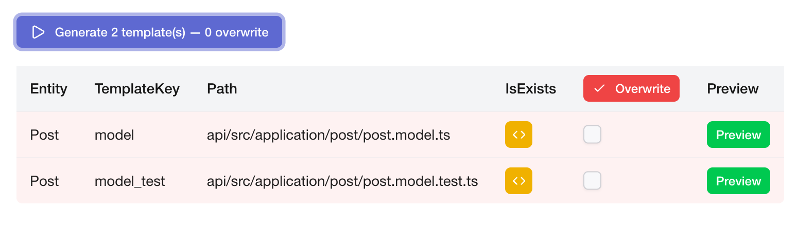 생성된 파일 목록