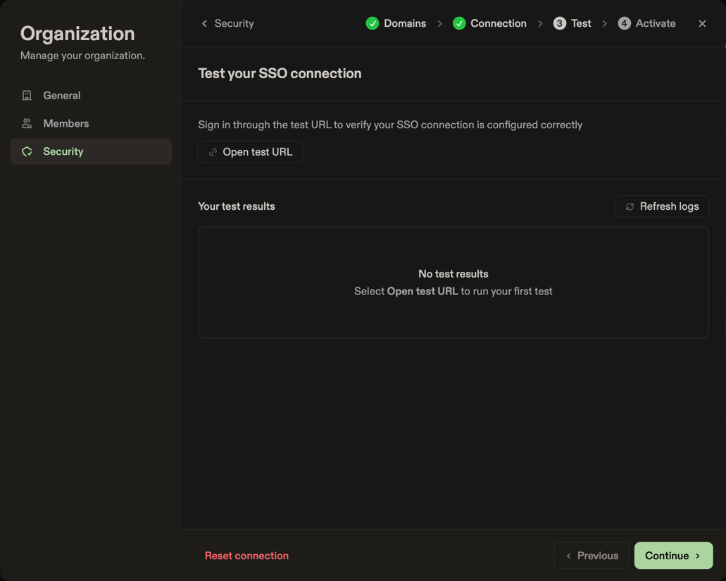 Test your SSO connection step