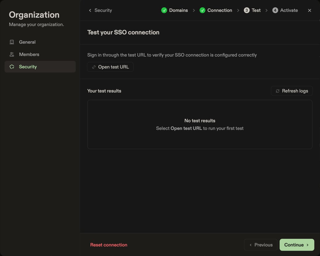 Test your SSO connection step
