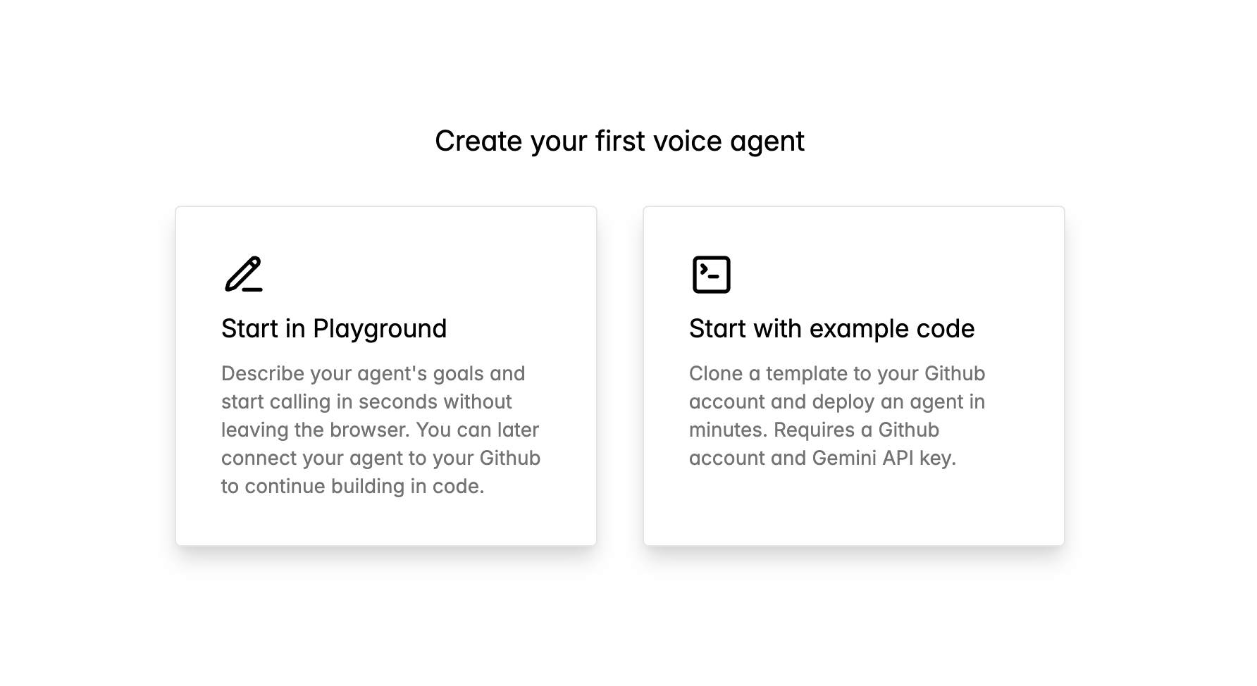 Create your first voice agent options