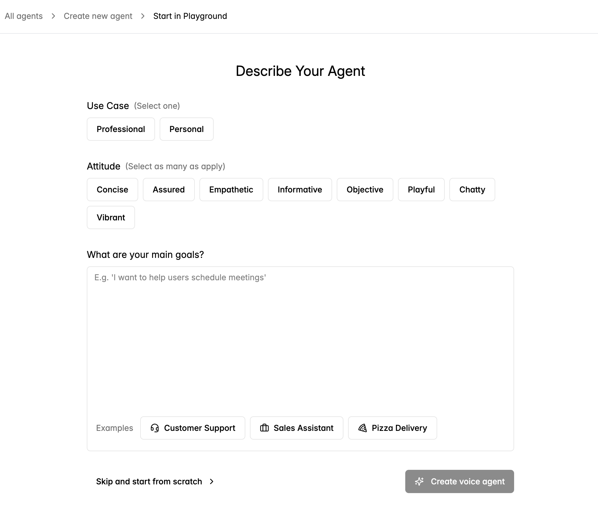 Describe your agent interface