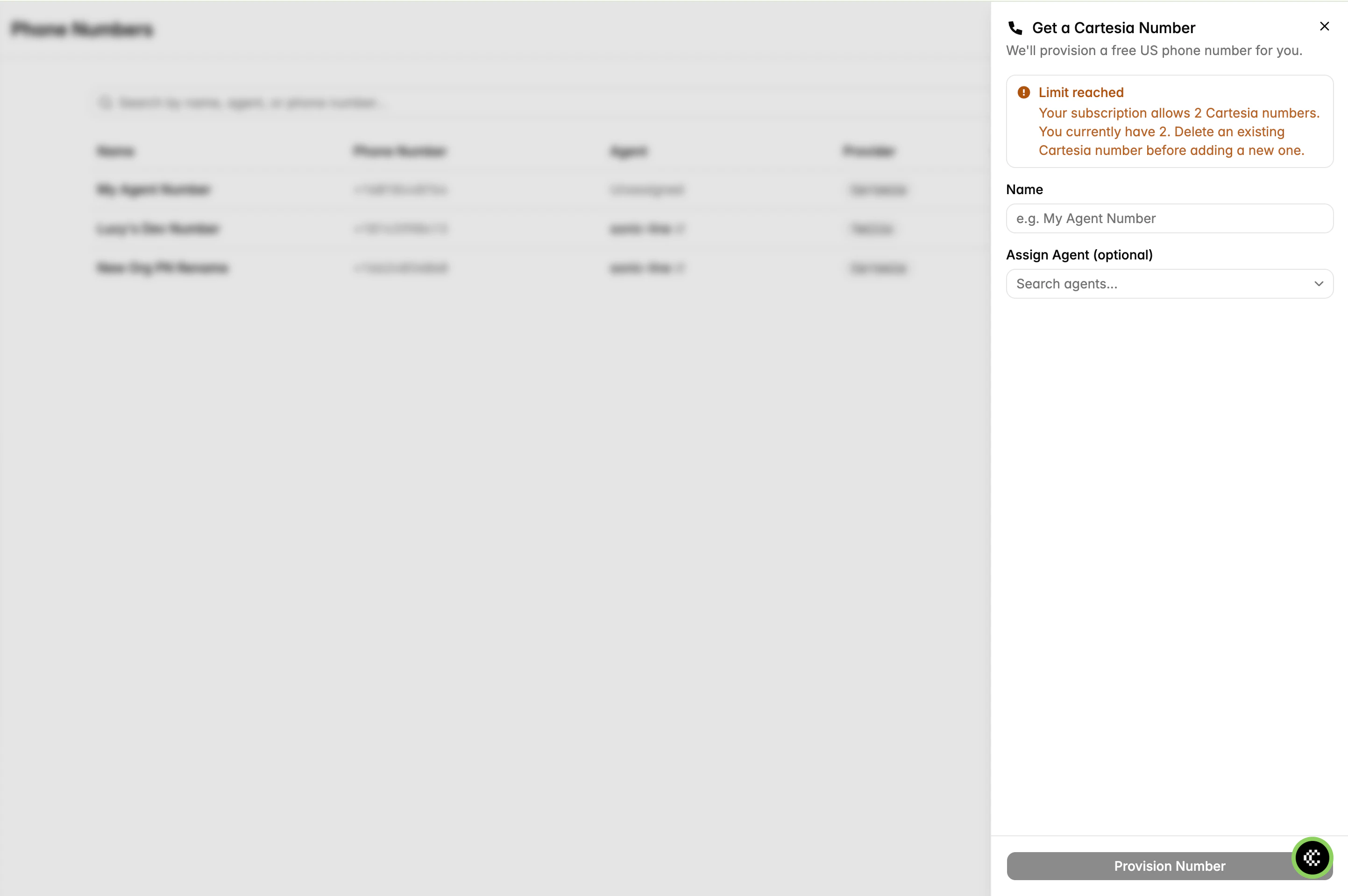 Provisioning a Cartesia number