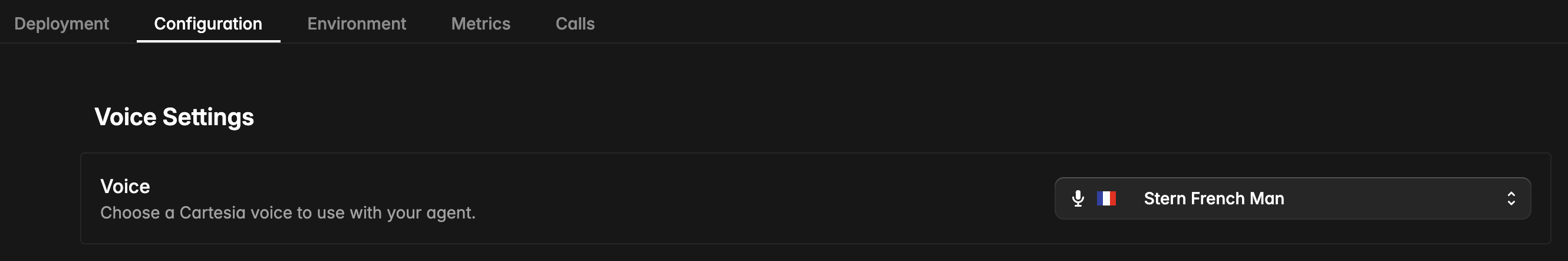 Update voice in the Configuration tab on the Playground.