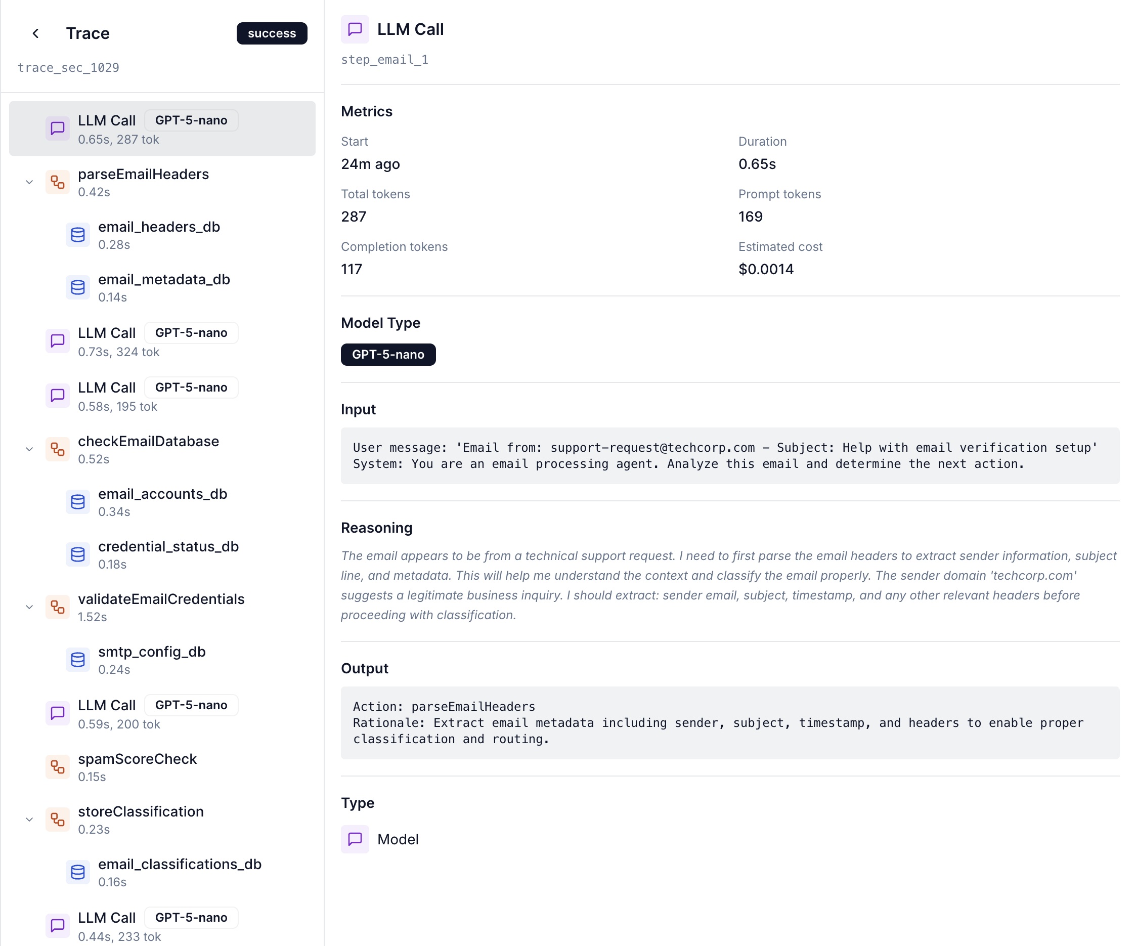 Cascade trace visualization showing hierarchical execution flow