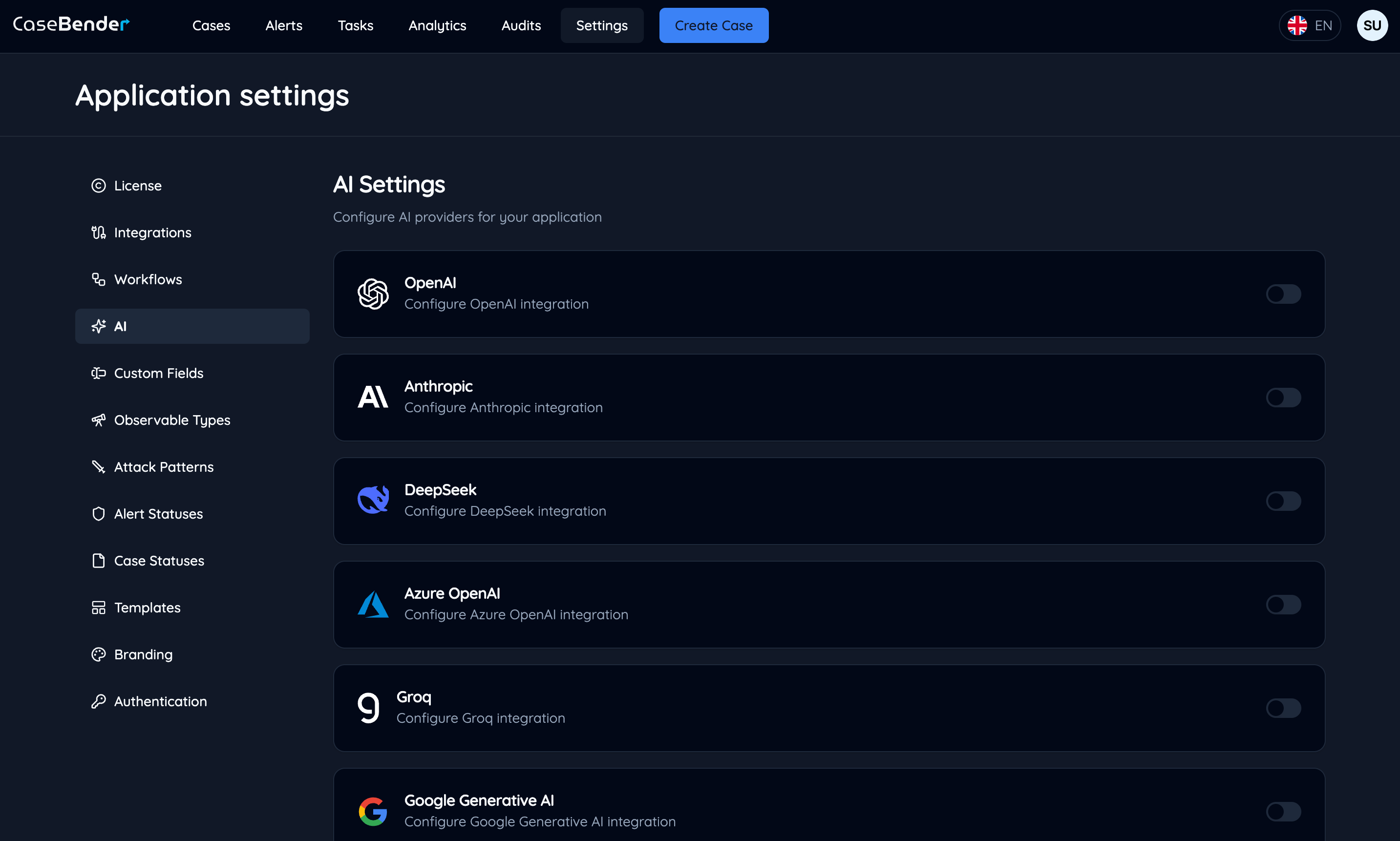 AI Settings Dashboard Dark