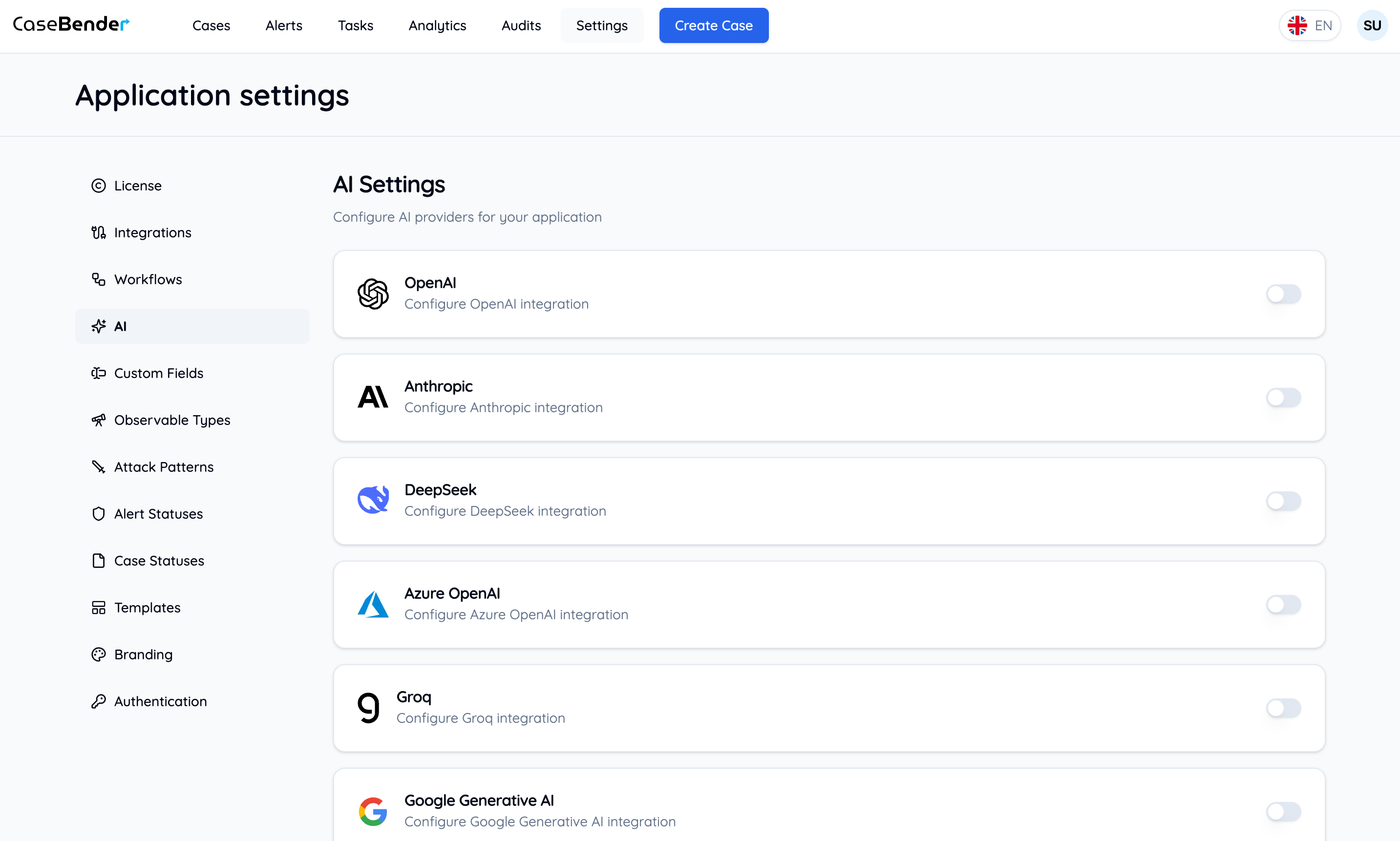 AI Settings Dashboard Light