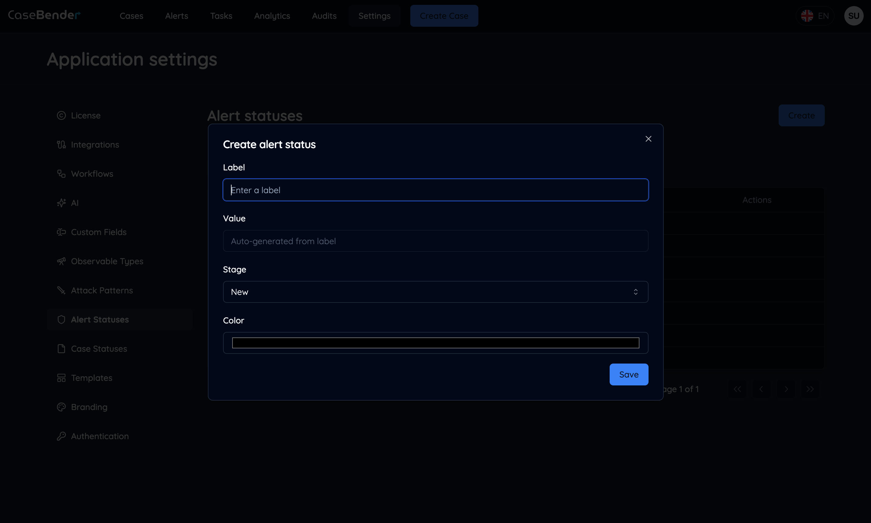 Create Alert Status Form Dark