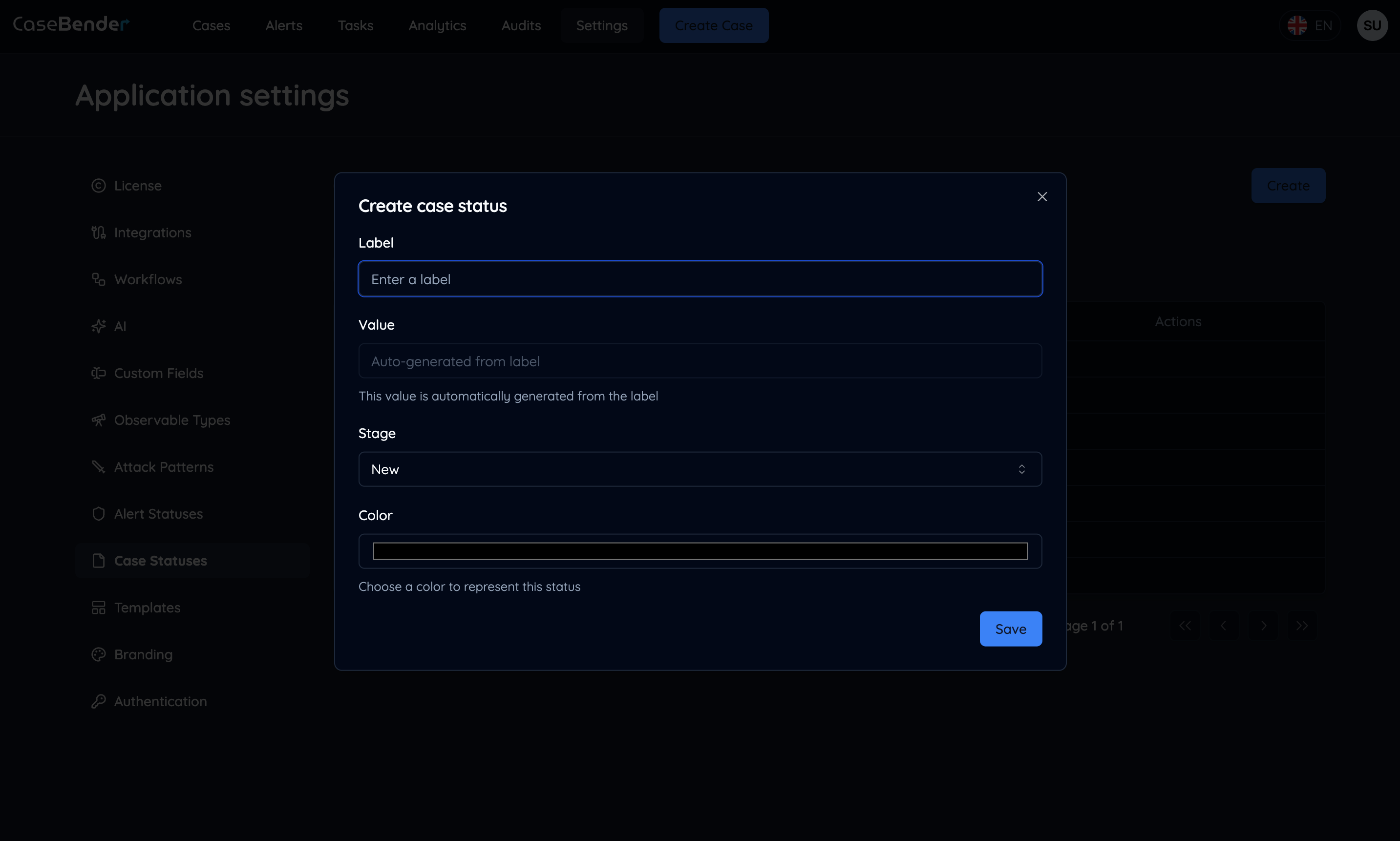 Create Case Status Form Dark