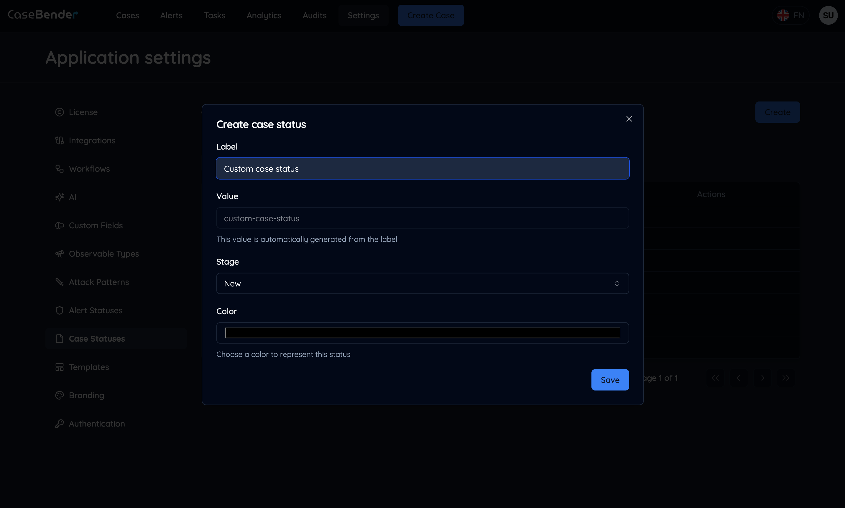 Case Status Configuration Dark