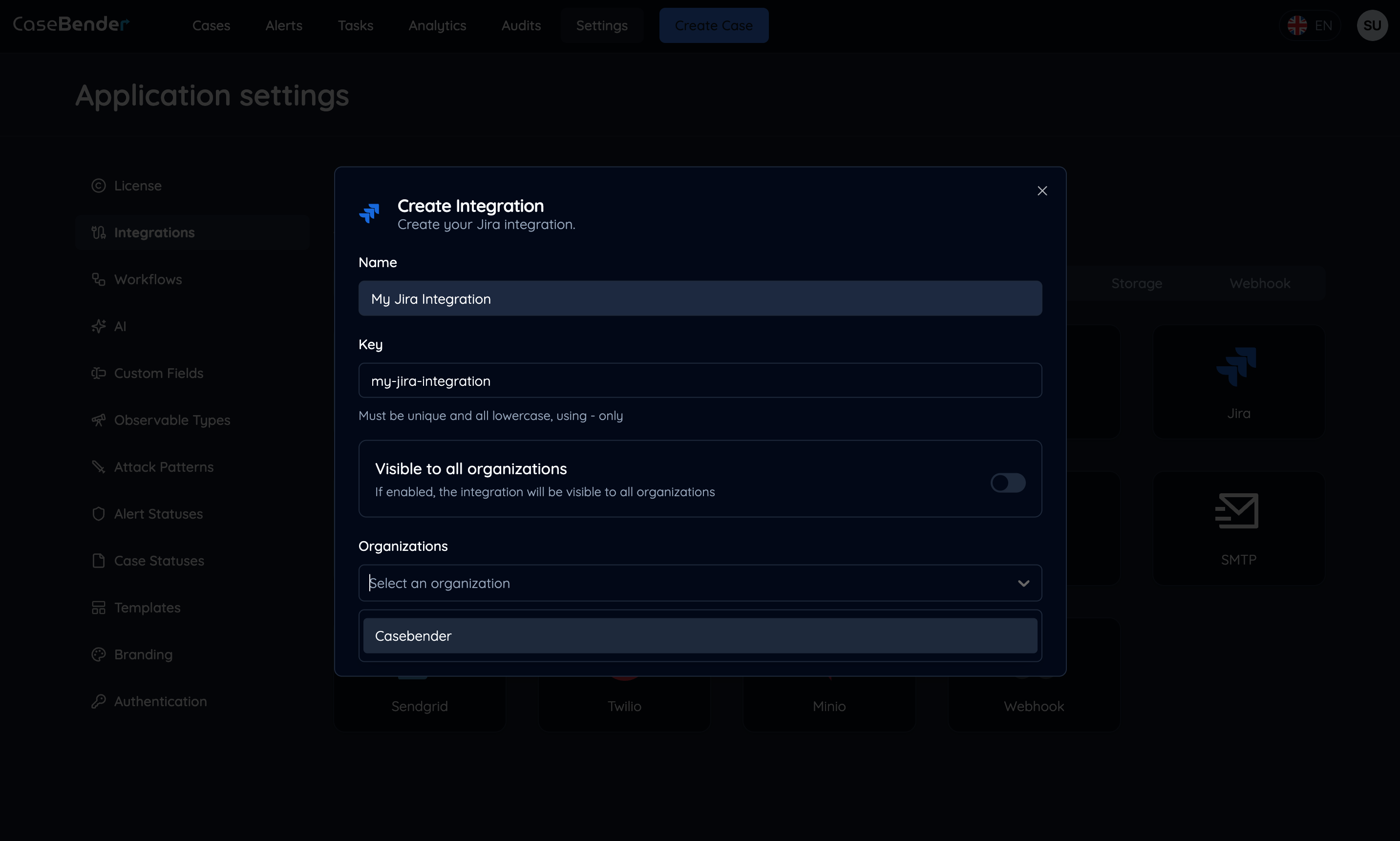 Organization Settings Dark