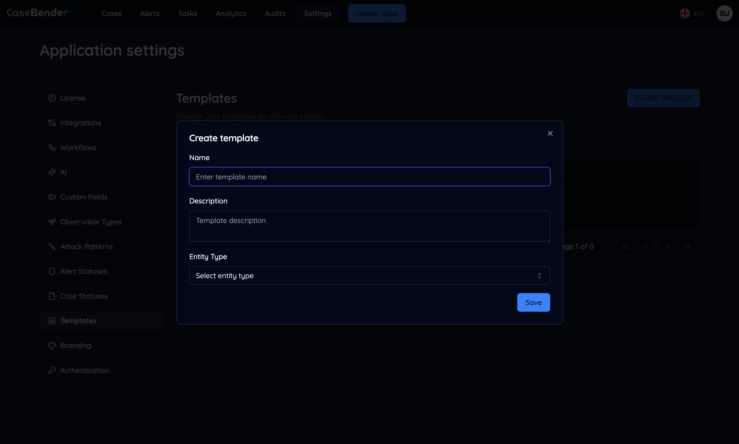 Create Template Form Dark