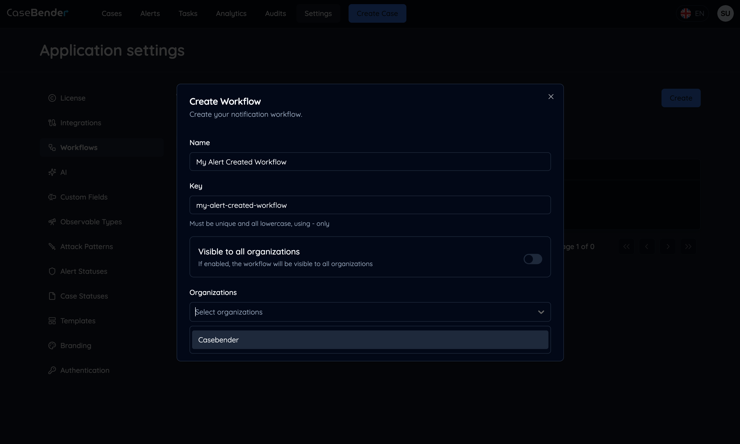 Organization Settings Dark