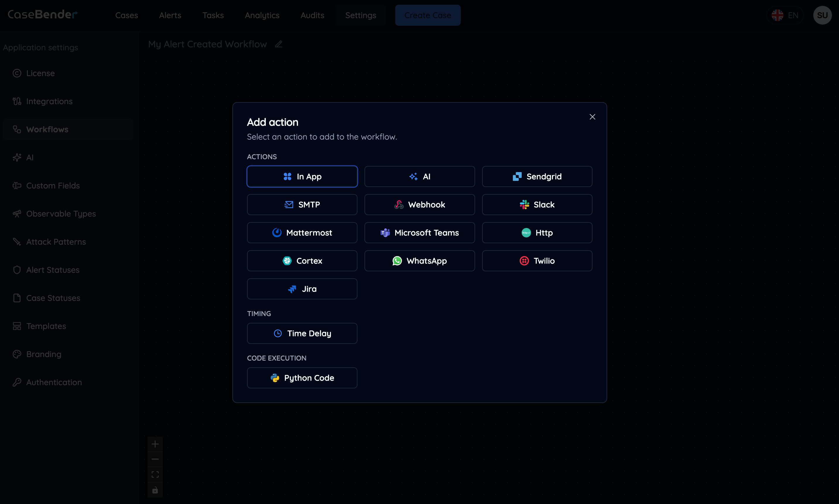 Add Action Modal Dark