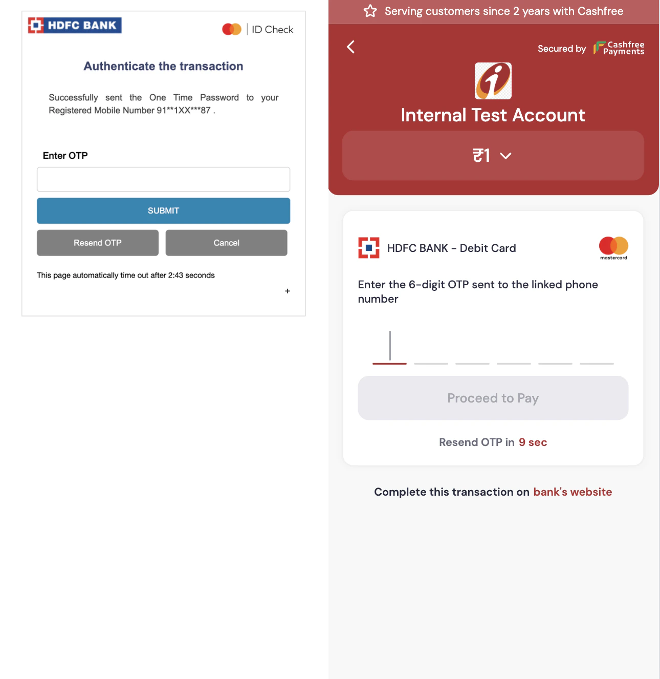 Bank ACS vs Cashfree Native OTP