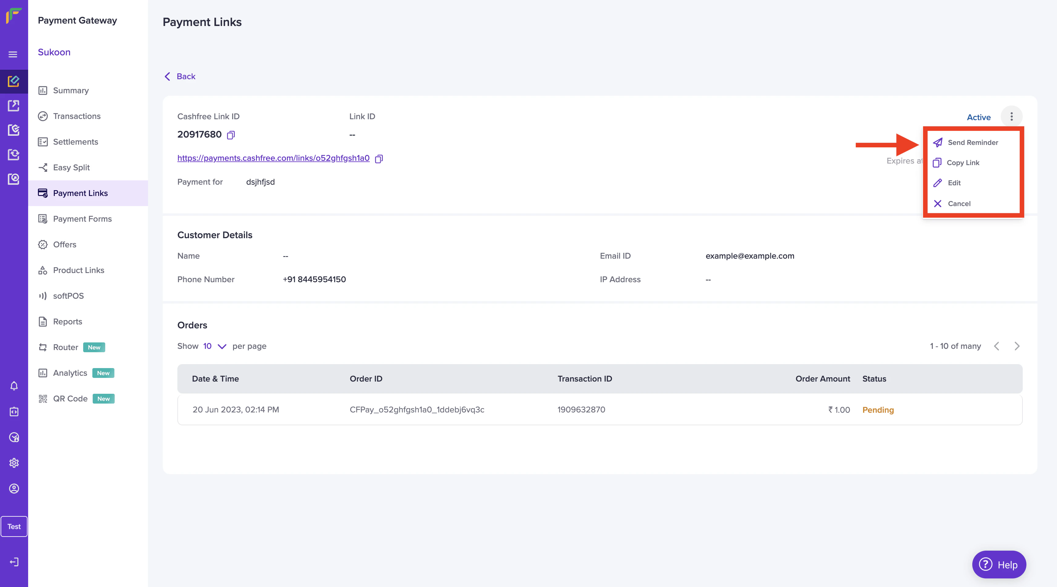 Payment Link Send Reminder - 2