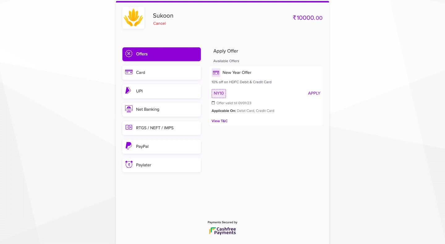 Checkout offers shown