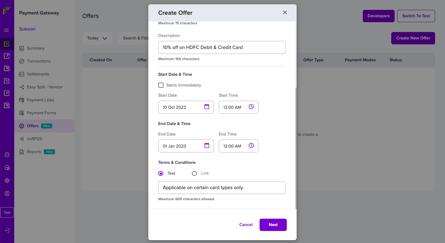 Offer Timelines