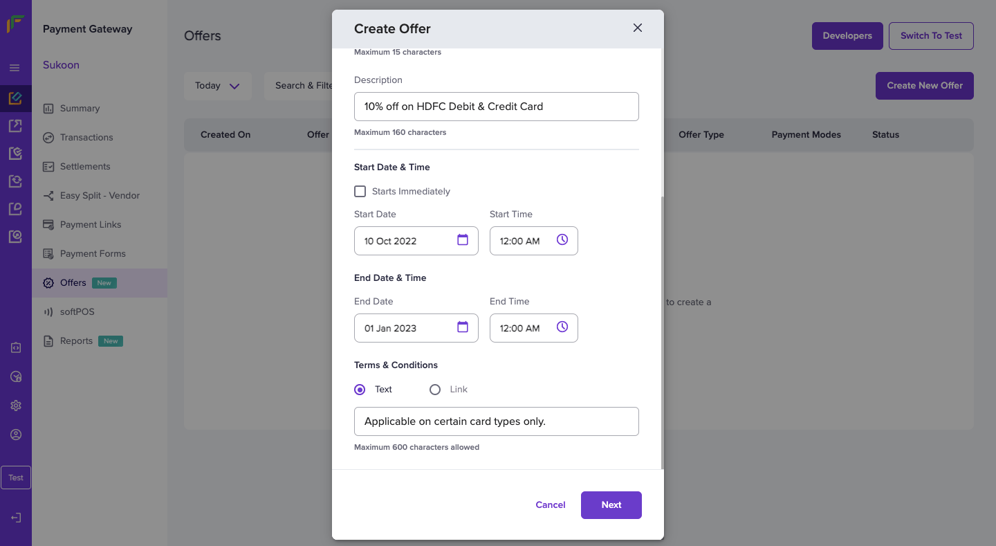 Offer Timelines