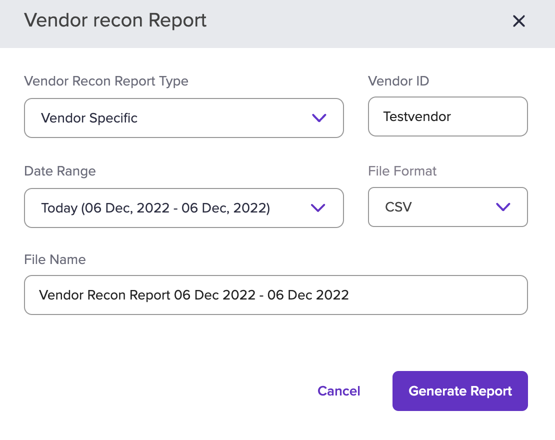 Vendor Recon Report