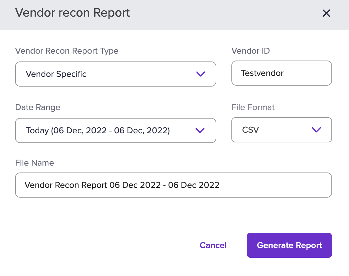 Vendor Recon Report