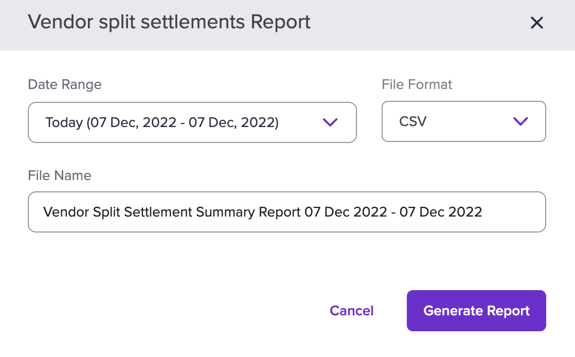 Vendor Split Settlement Report