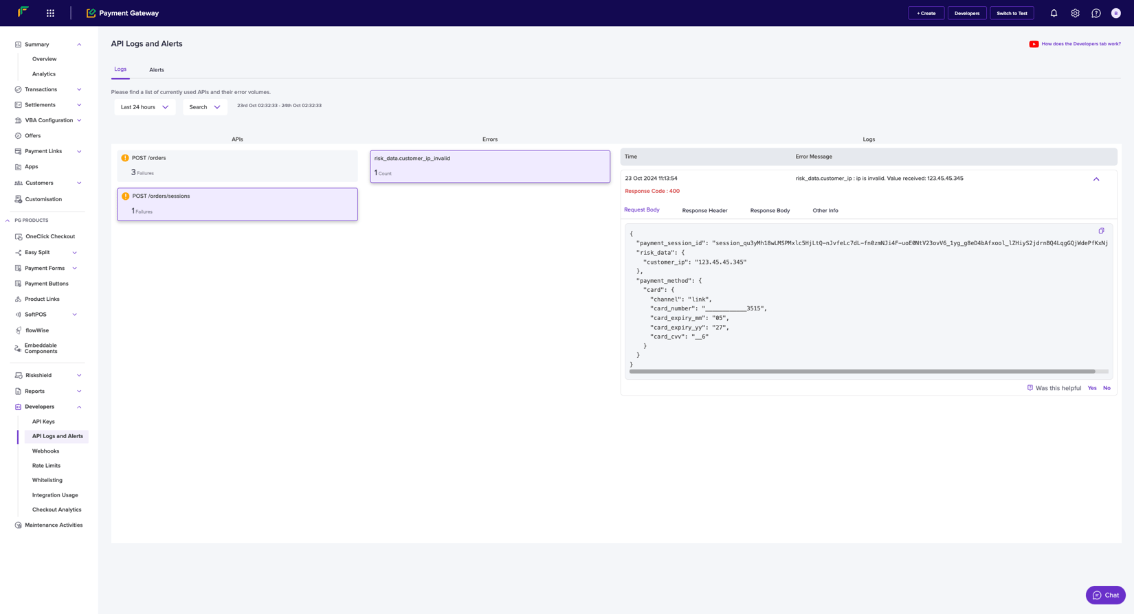 Login Api Error Format Example API Logs and Alerts | Cashfree Payments