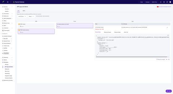 System Api Call Log API Logs and Alerts | Cashfree Payments