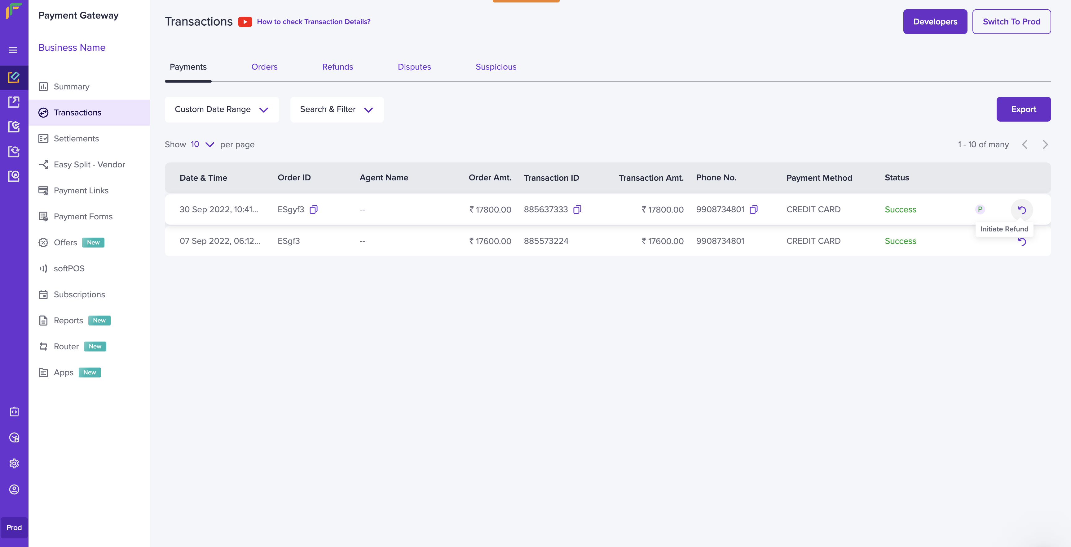 Initiate Easy Split Refunds | Cashfree Payments