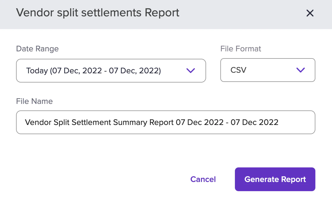 Vendor Split Settlement Report