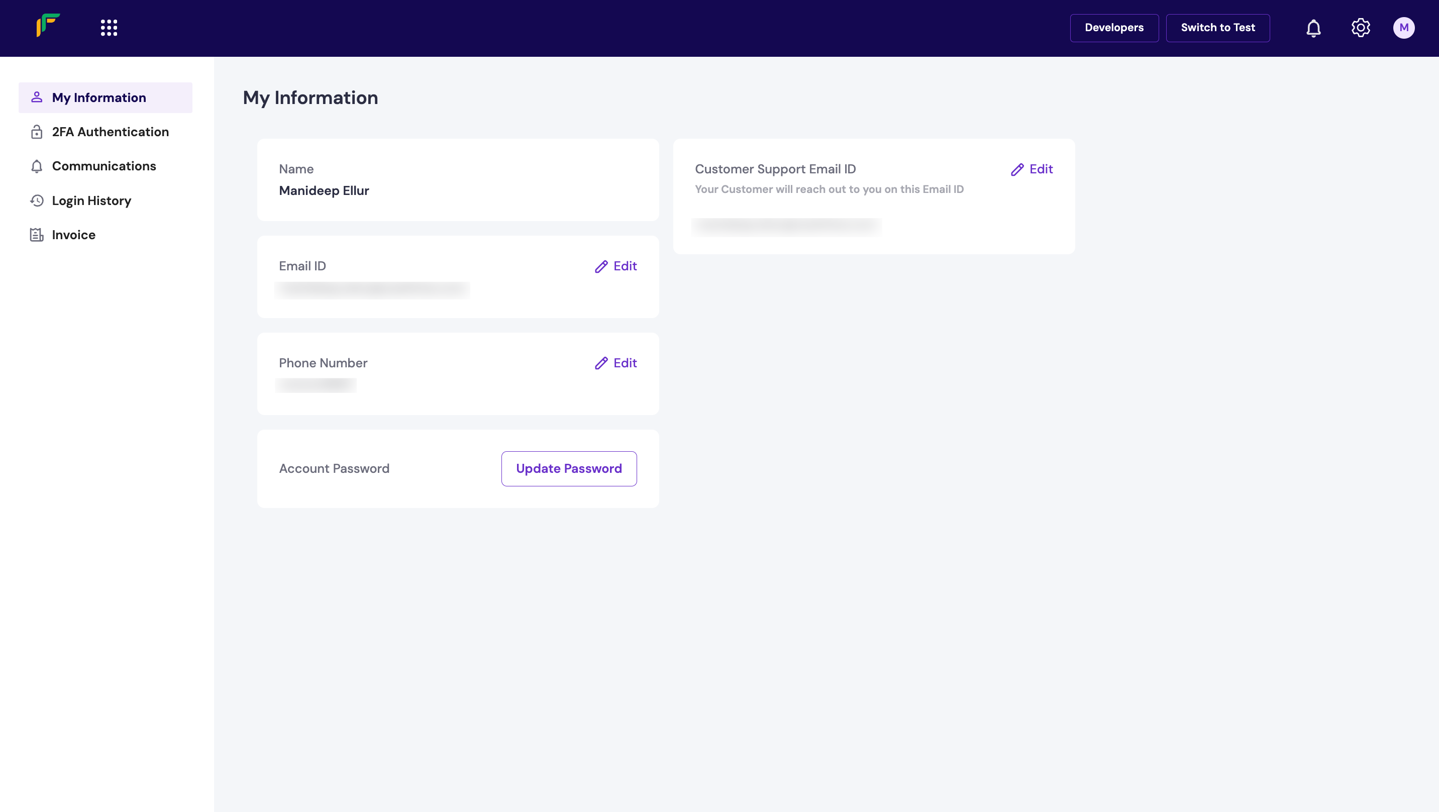 My Information section in the Merchant Dashboard