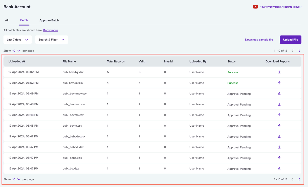 Batch Upload Details