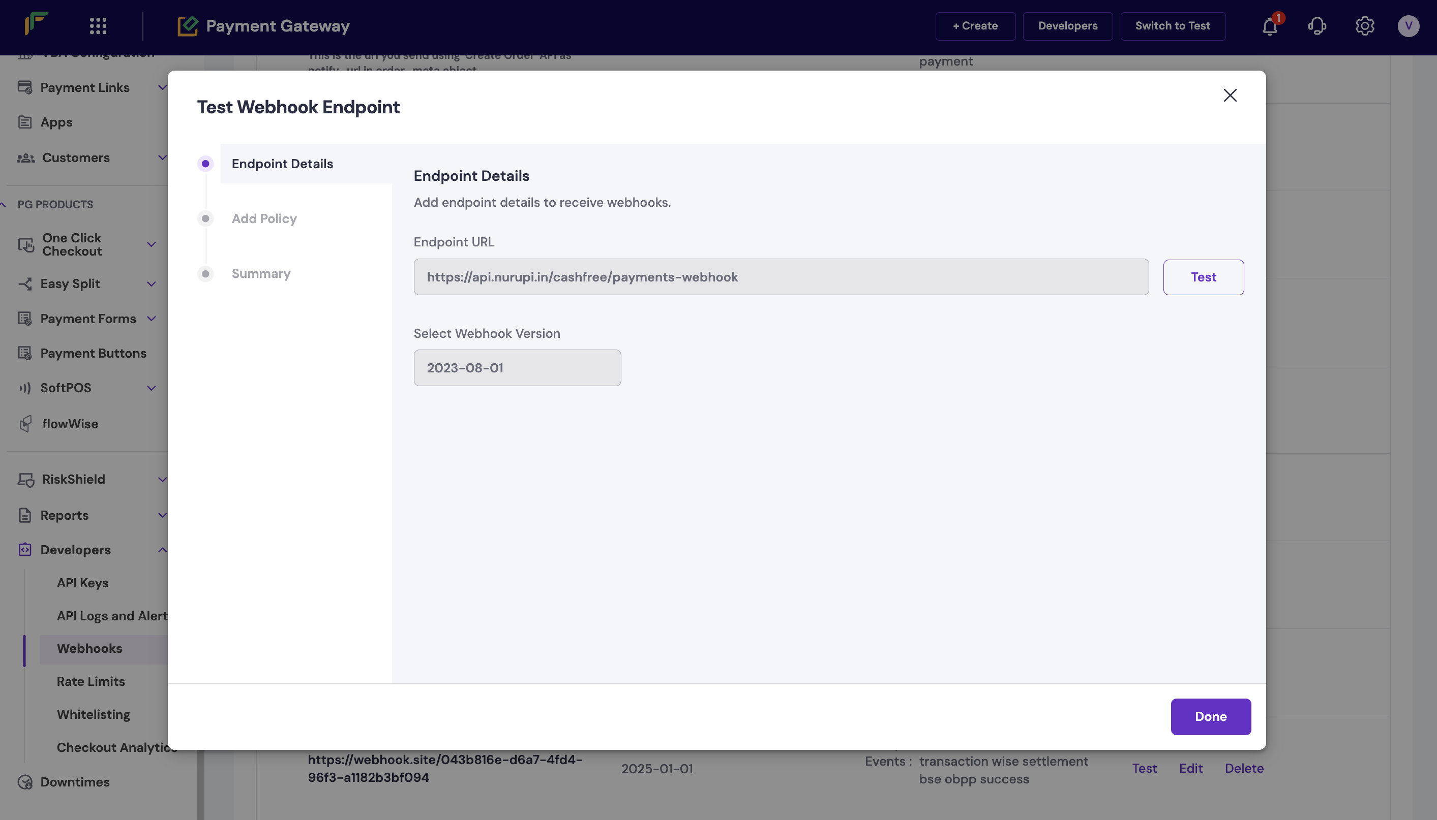 Configure Webhook Endpoints | Cashfree Payments