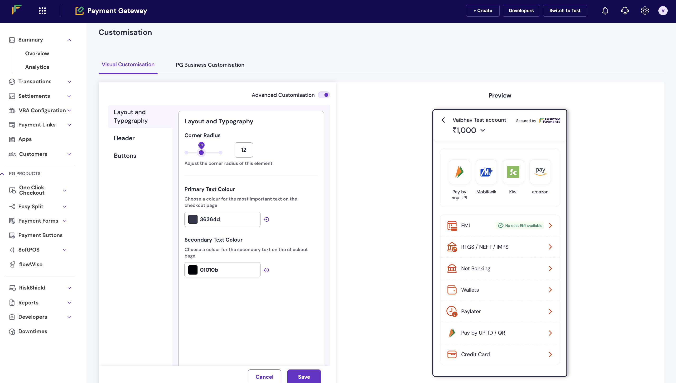 Advanced customisation